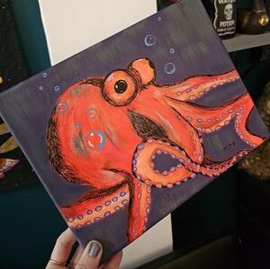 Hand Painted Acrylic Painting Vibrant Octopus On Canvas, Made By Me 🐙